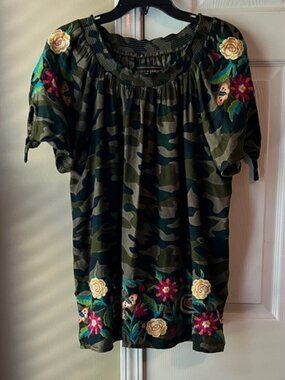 Double D Ranch Camouflage Top with Floral Embroidery